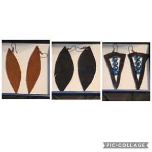 Set Of 3 Leather Dangle Earrings